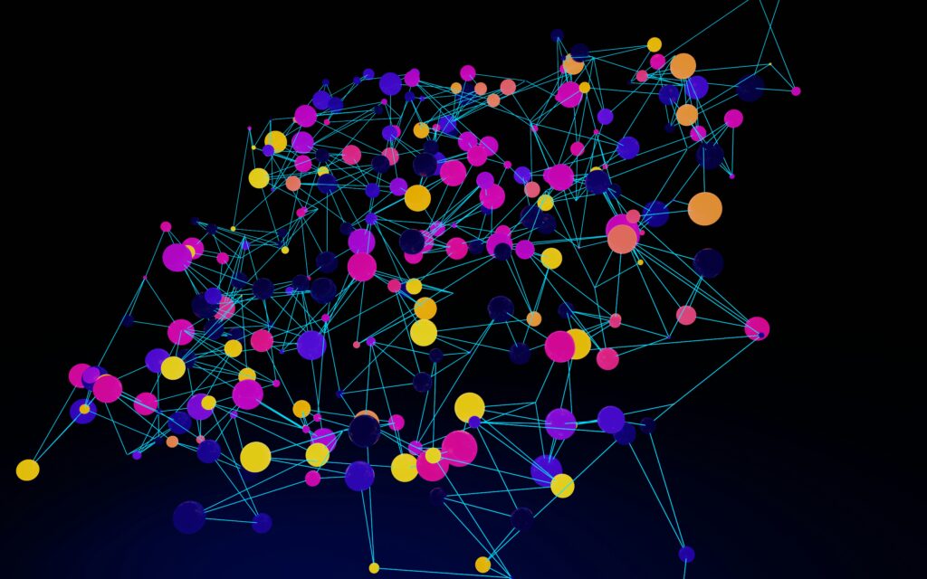 Abstract network of dots symbolizing data flow and messaging throughput